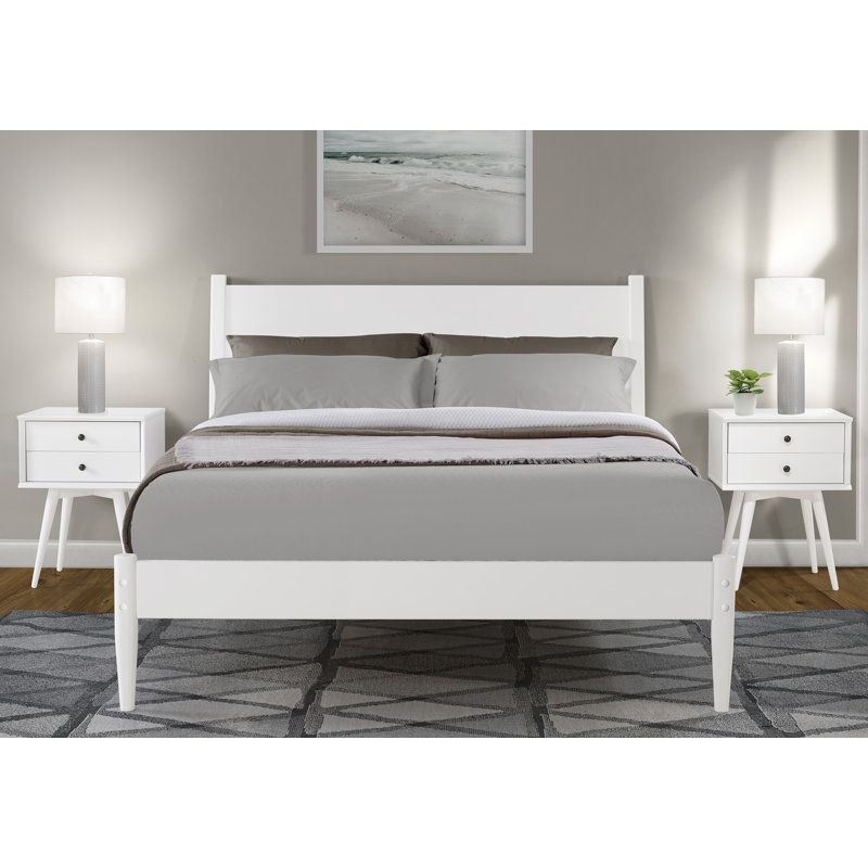 Aldiana Wood Platform Bed, White, King