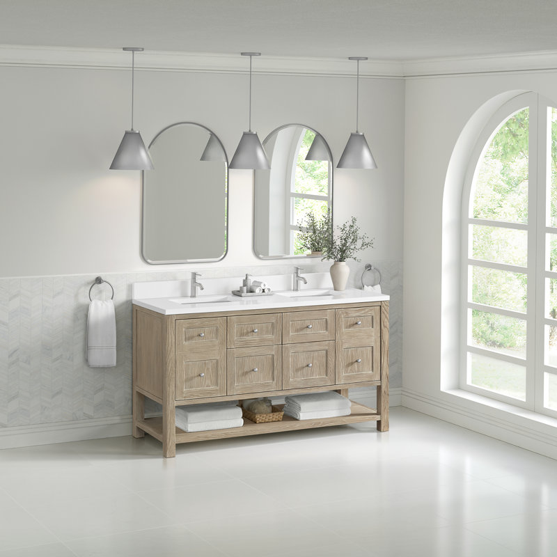 Breckenridge 60'' W Double Vanity, Whitewashed Oak, White Zeus, Single Hole