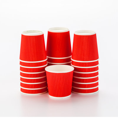 Restaurantware 4 Ounce Paper Coffee Cups, Pack of 25 Ripple Disposable Cups – Leakproof, Recyclable, Red Insulated Hot Beverage Holders, with Matching Lids Available for Purchase Separatel