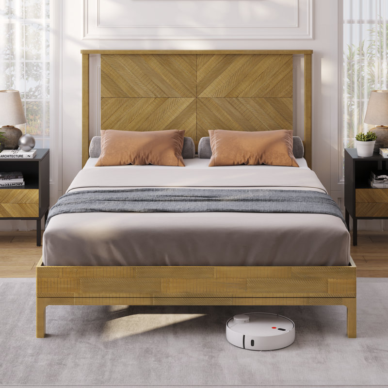 Base de lit avec tête de lit Vivian DELUXE - bois d'acacia, Grand, Dérive en mer rustique