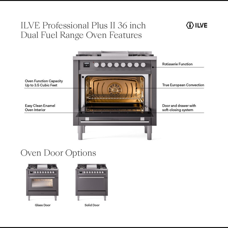 Cuisinière à double combustible 36 ILVE Professional Plus II, 6 brûleurs scellés, plaque chauffante (RAL), Couleur RAL