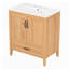 Meuble-lavabo de 30 po en grain de bois naturel avec comptoir en céramique, pieds en bois massif, portes doubles et tiroir inférieur à fermeture en douceur, tablette intérieure réglable, organisateurs de porte