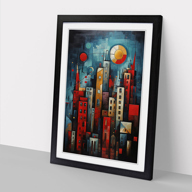 New York Cubism - Single Picture Frame Print on Wood, Black, 34cm H x 25cm W x 2cm D