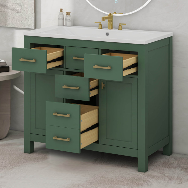 Ensemble de meuble-lavabo moderne 36 po avec 4 tiroirs et 2 portes, Vert