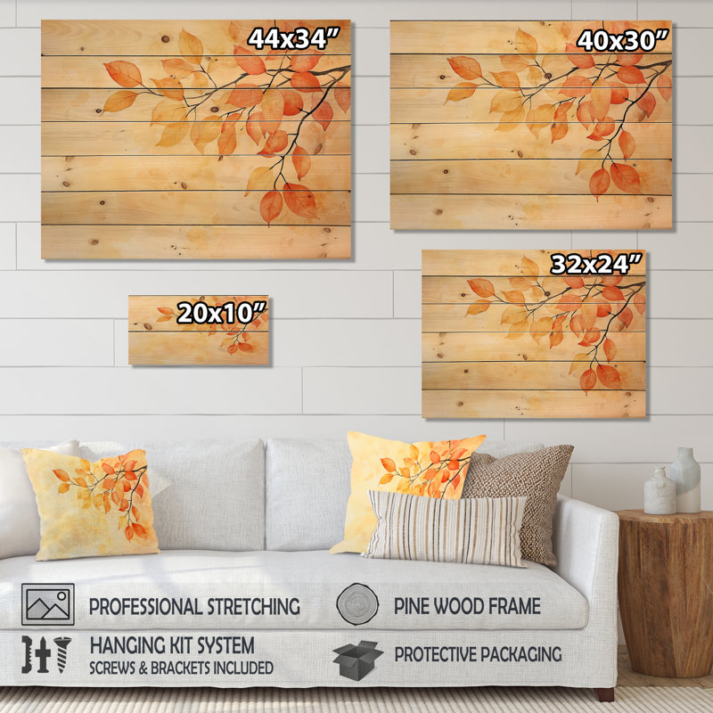 Feuilles d'automne au Canada V - Décoration murale traditionnelle en bois sur bois de pin naturel, H 30 po x l 40 po