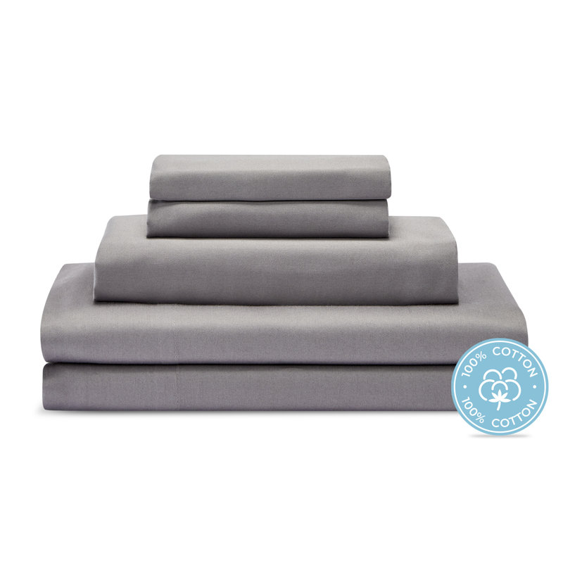 Bryndís 100% Cotton Sateen Sheet Set, Queen, Gull Gray