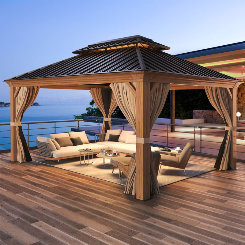 Aluminum Patio Gazebo with Double Roof, 12 ft. W x 14 ft. D