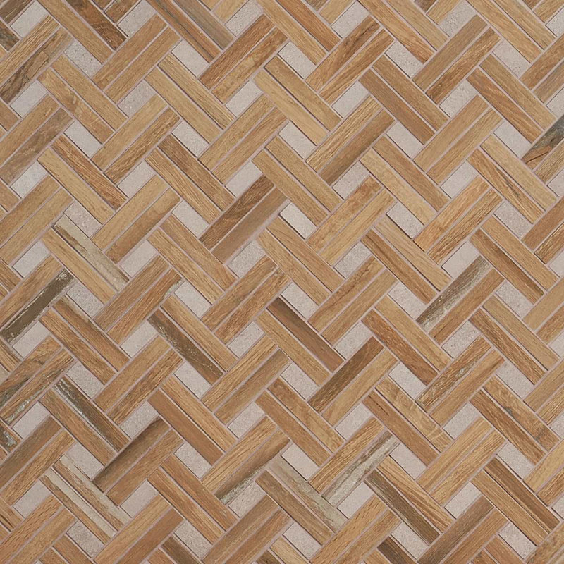 Eternal 10x13 Basketweave Herringbone Matte Wood Look Porcelain Mosaic Tile