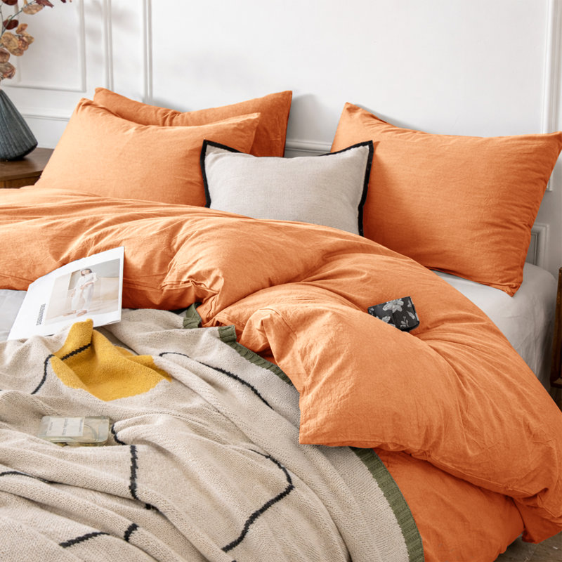 3-Piece Dyed Duvet Cover Set With Pillowcases, Rust, Double Duvet Cover + 2 Standard Pillowcases