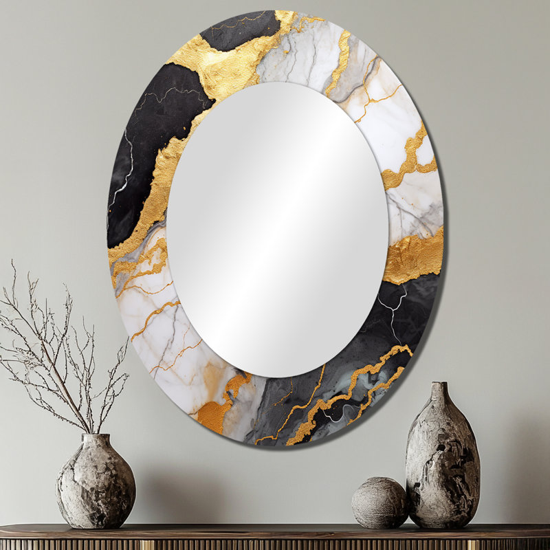 Miroir mural moderne doré et gris, 40" x 30"