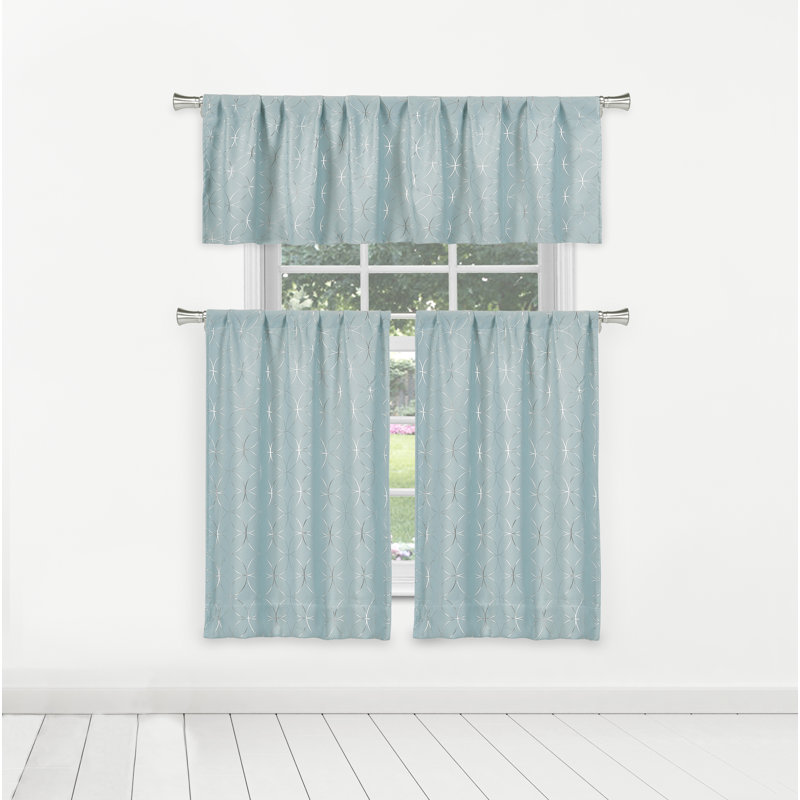 Geometric Tailored Kitchen Curtain, Aqua