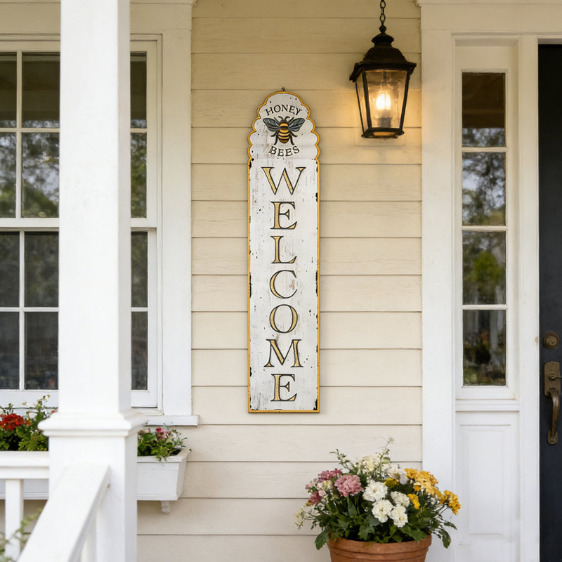 Large Outdoor Welcome Sign, Porch Sign, Wood Welcome Sign for Front Door, Vertical Welcome Sign for Wall Hanging,43x9 Inch 