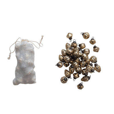 Embossed Mercury Glass Ornaments in Muslin Bag Antique