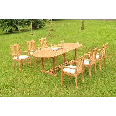 Fargo 10 - Person Teak Wood Patio Dining Set with Oval Table