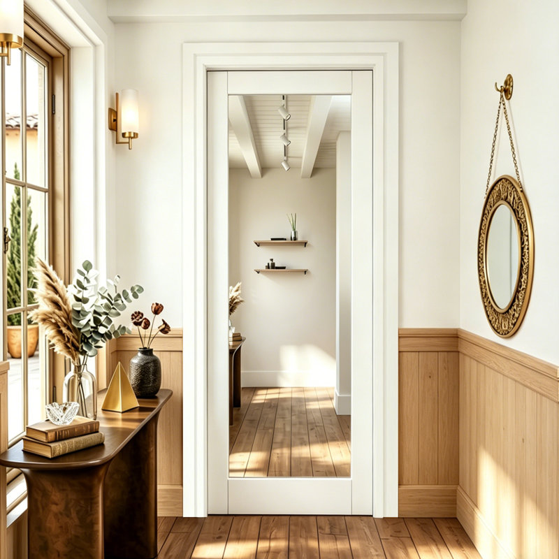 1 Lite Mirrored Interior Door Slab White Primed MDF Solid Core Pantry Door Standard Door Panel, 24" x 80"