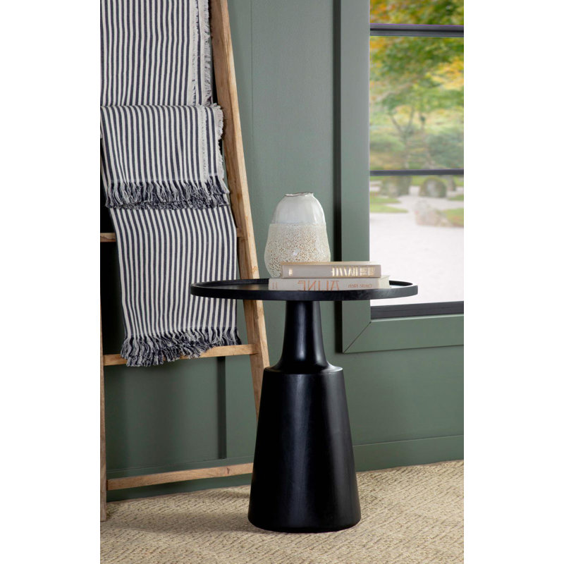 Table de bout ronde 24,5 po Granit, Noir, Noir