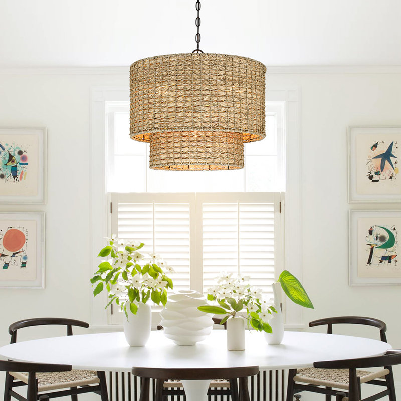 Stutz 4-Light Dimmable Rattan Drum Chandelier