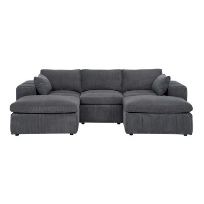 Large Arms Cordory Upholstered Modular Sectional With 2 Ottomans