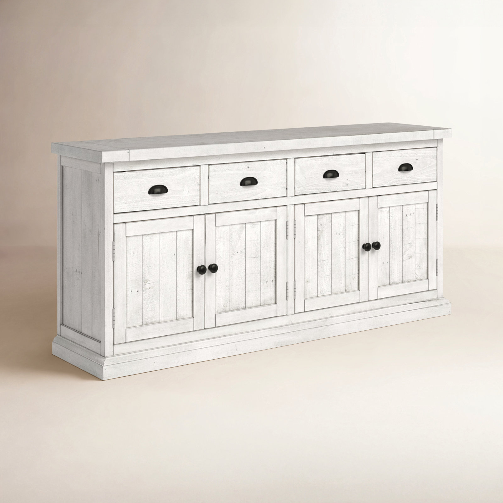 Kinston 74" Wide Solid Wood Sideboard, Distressed Ivory