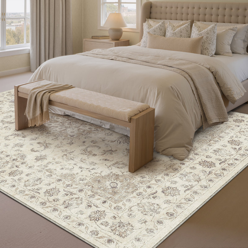 Stella Machine Washable Oriental Area Rug With Non-Slip Backing, Rectangle 5' x 7'