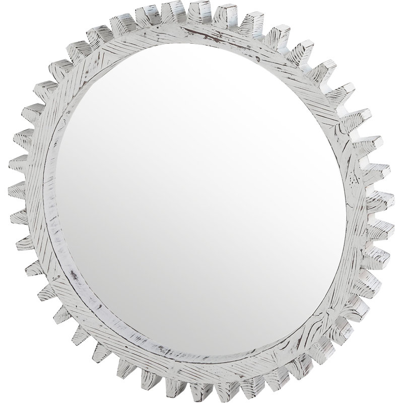Kazmira Solid Wood Round Mirror, 26" x 26", White