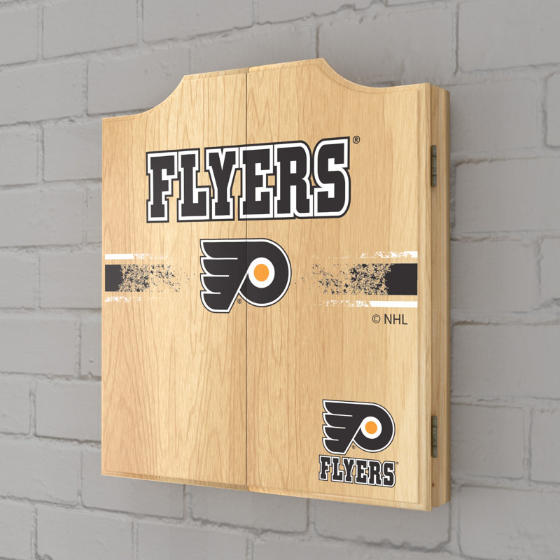 Philadelphia Flyers Natural Wood Dartboard Cabinet Set with Darts