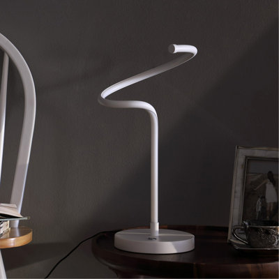 19-Inch LED Matte White Curvilinear S-Curve Spiral Tube LED Table Lamp, Table Lamp