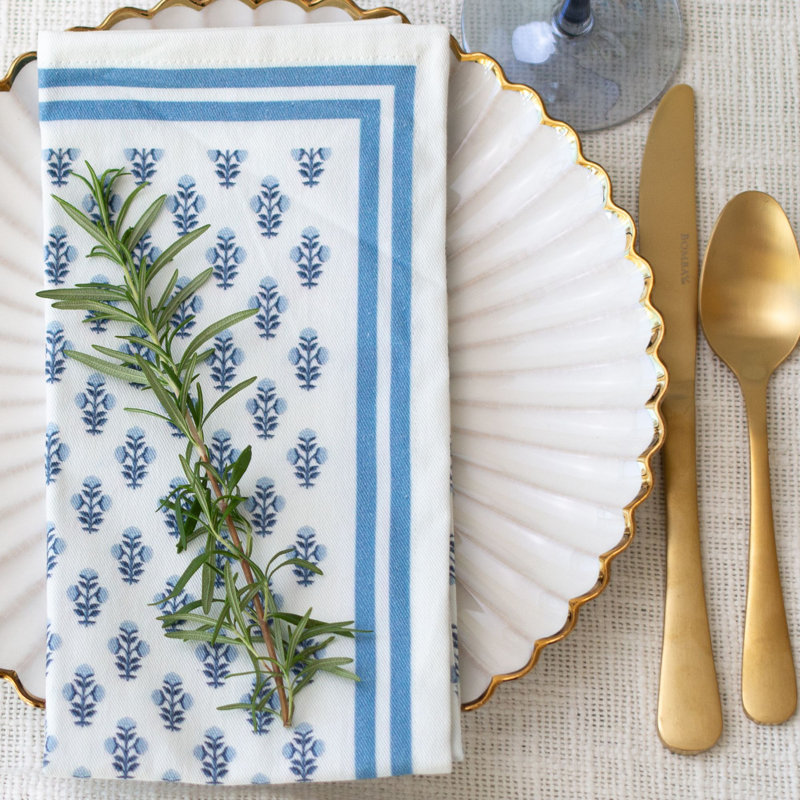 Celeste Blue Handcrafted Block Print Napkins - Set of 4
