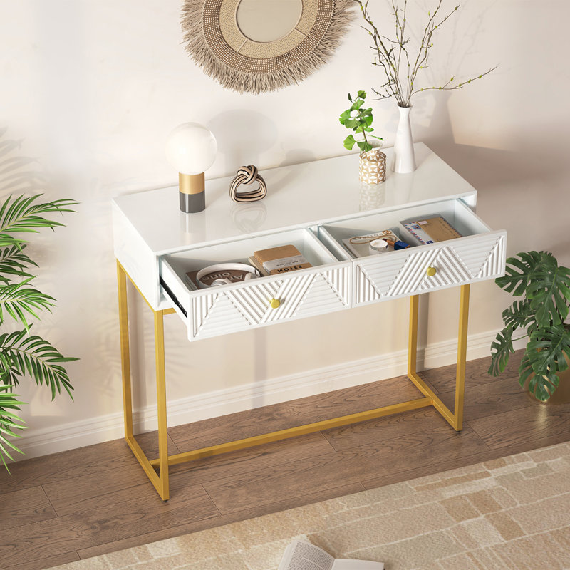 Console Table Two Drawers, White