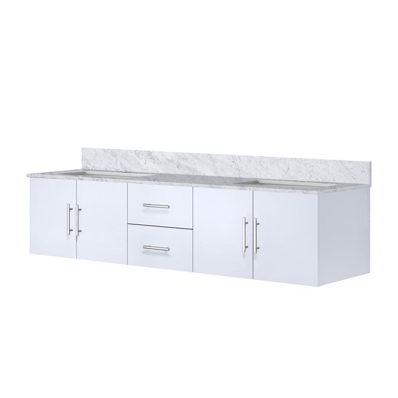 Meuble-lavabo double blanc brillant l 80 po x P 22 po avec plateau en marbre de Carrare, L 80 po