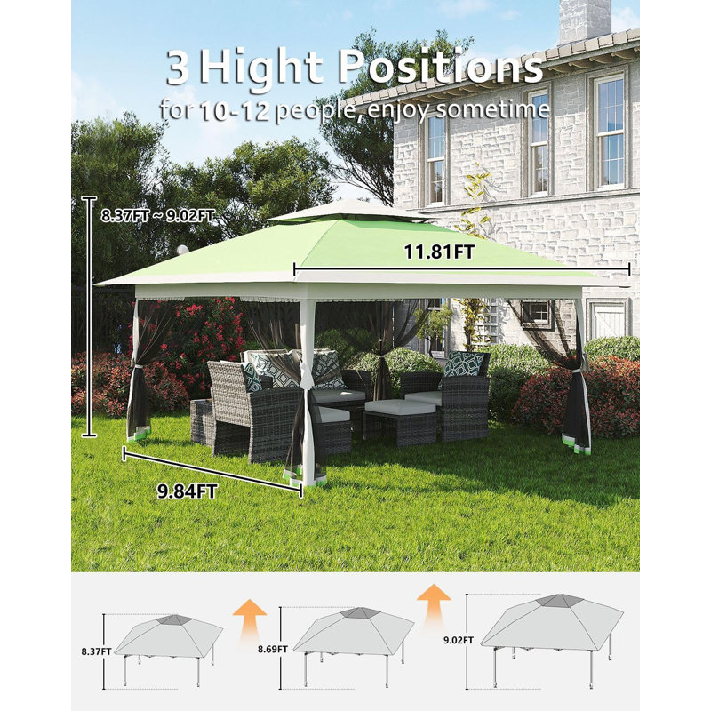 12x12 Pop Up Gazebo Tent, Outdoor Canopy Patio Shelter with Mosquito Netting, Double Roof Easy Up Screened Canopy, Party Pavilion for Outside Garden, Backyard, Lawn