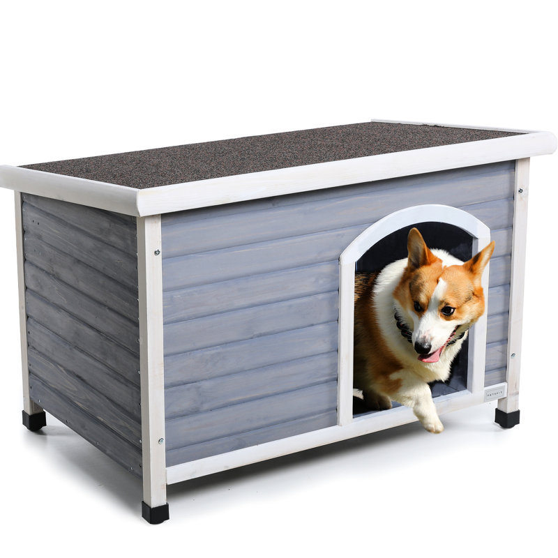 Niche extérieure imperméable pour chien moyen en bois massif et résistant aux intempéries, Gris
