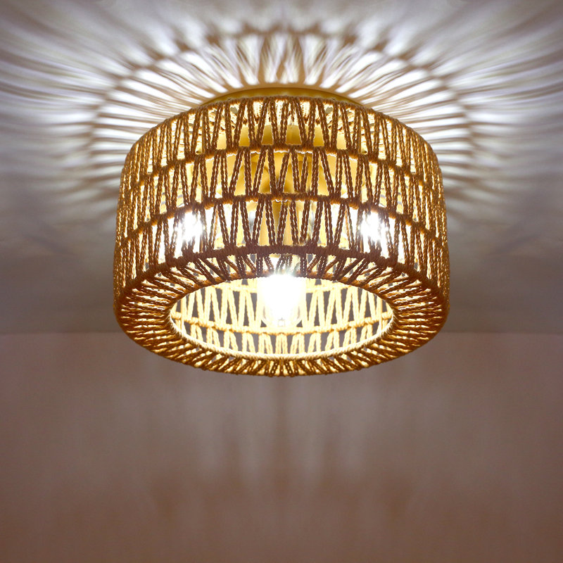 Borwicks 3-Light Rustic Hand-Woven Flush Mount, Gold