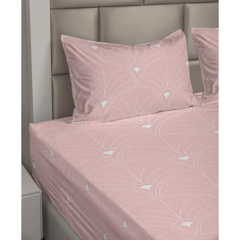 Microfiber Sheet Set, Full Sheet Set with 2 Pillowcases, Blush/White Geometric