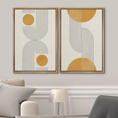 Impression sur toile encadrée neutre jaune Mid-Century