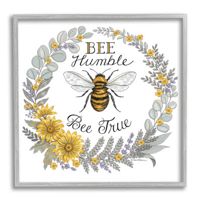 «Bee Humble & True Encourageant Insect Floral Border» par Deb Strain - cadre flottant, impression sur toile