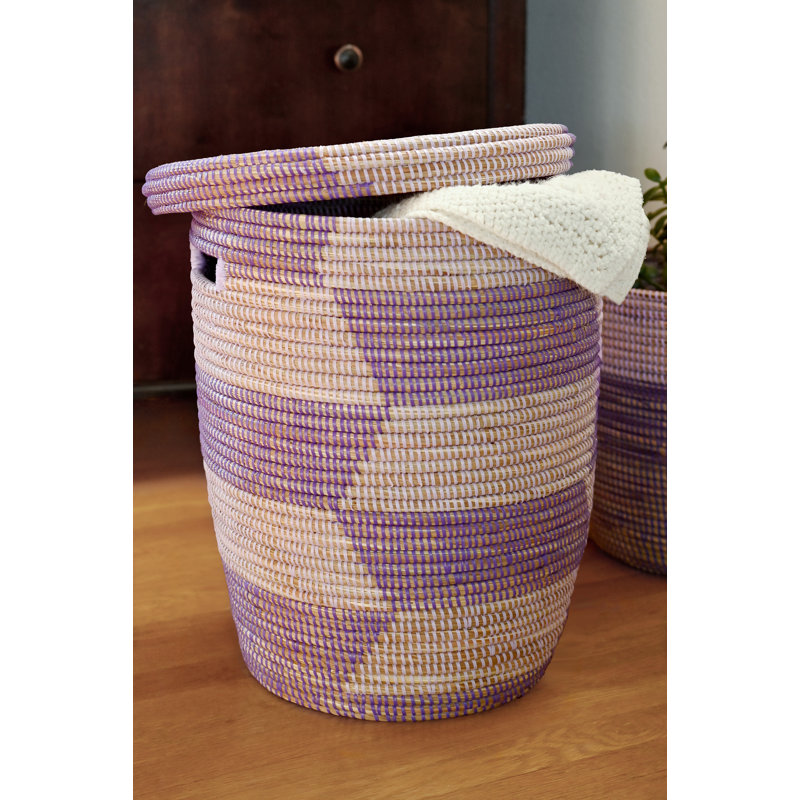 Lavender & Purple Herringbone Flat Lid Hamper Basket
