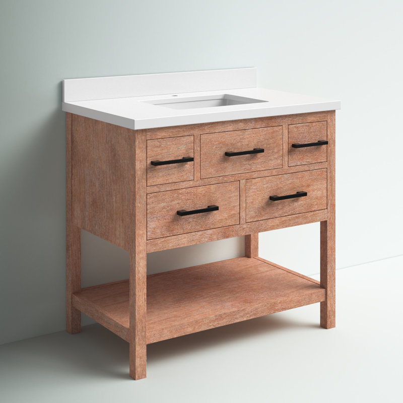 Weathered Brown 36" Solid Wood Farmhouse Vanity with Quartz Top
