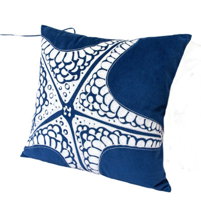 Throw Pillow Cover, Starfish Design, Coastal Indigo Velvet 20 Inch Square