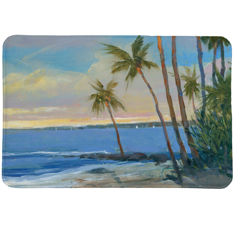 Tropical Breeze Blue Memory Foam Rectangular Bath Rug