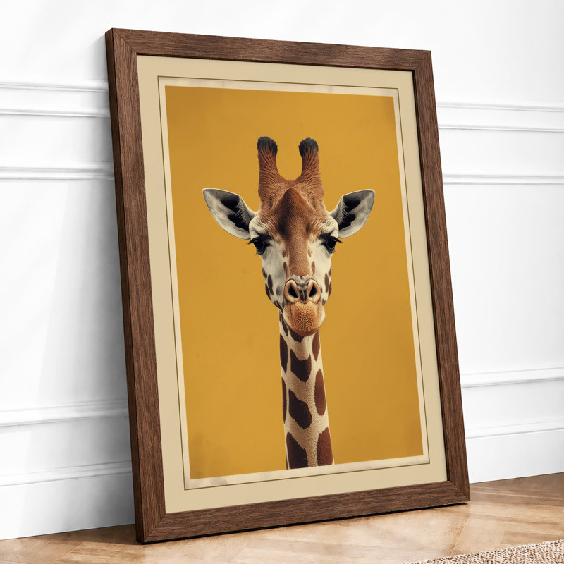 Giraffe Portrait Modern - Framed Print, A2 - 59.4 x 42.0 cm, Walnut