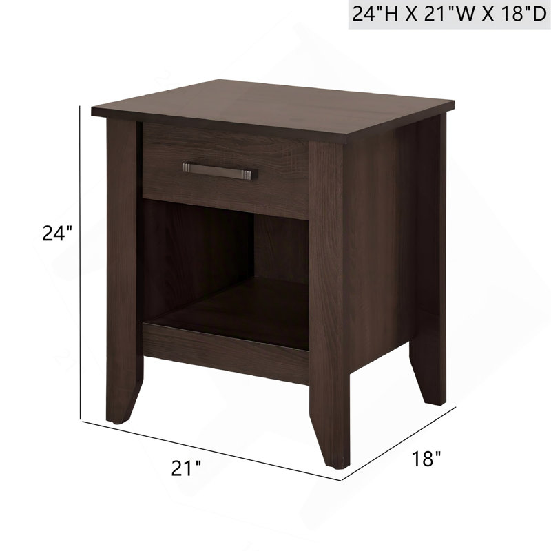 Table de chevet élégante au fini wengé, Marron foncé