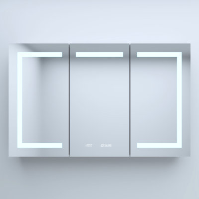 48 In. W X 30 H Silver Aluminum Recessed Medicine Cabinet With High - Definition Mirror, Integrated Led, Charging Stations Rectangular Recessed/Surface Mount Three Color Led Lights, Adjustable