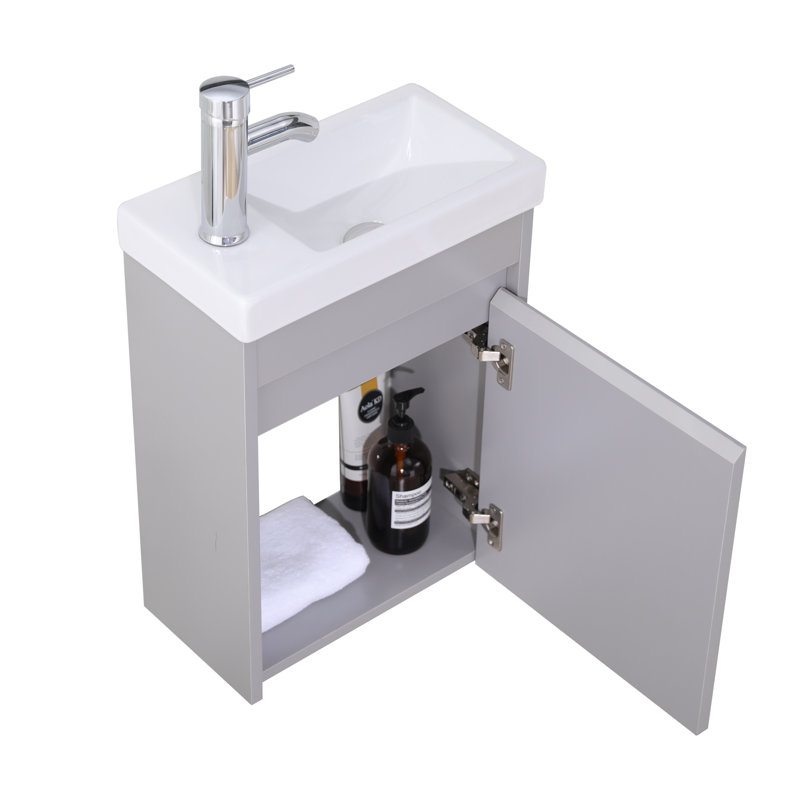 16"Modern Mini Wall Mounted Single Bathroom Vanity Set For Small Space, Gray