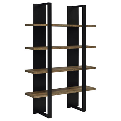 Contemporary 4-shelf Bookcase, Black And Aged Walnut, Vertical Shelves For Photo Collection Display Book