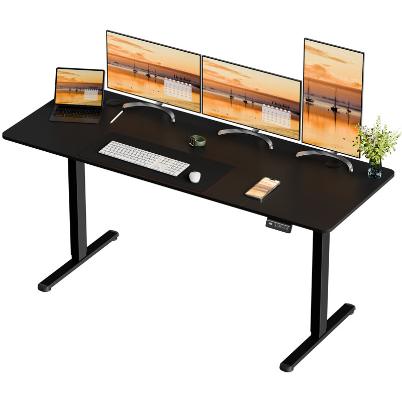 Electric Adjustable Height Standing Desk, Black / Black, 46.5" H x 63" W x 23.6" D