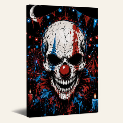 «Horror Clown Skull with Ferris Wheel», art mural sur toile d'Halloween