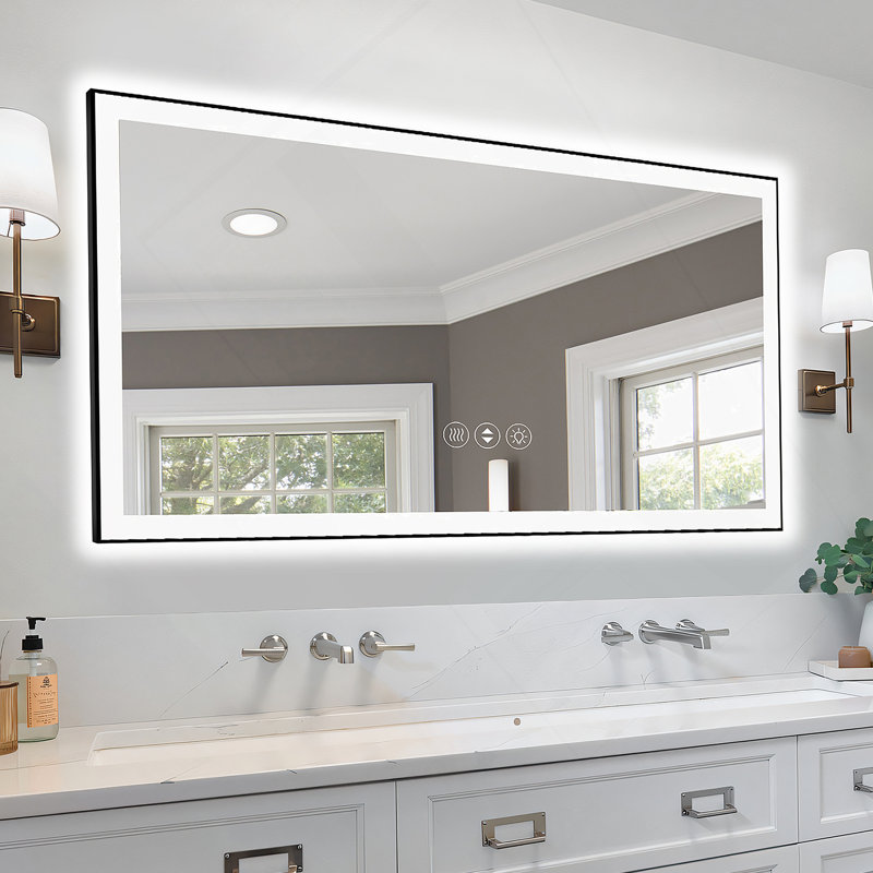 Miroir de salle de bain 72 "à DEL sans cadre 72", miroir intelligent, 30 po x 48 po, Black/Clear Frameless