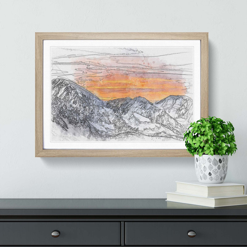 Snowy Mountain Under the Sun in Abstract - Picture Frame Graphic Art Print, 62cm H x 87cm W x 2cm D, Oak Framed
