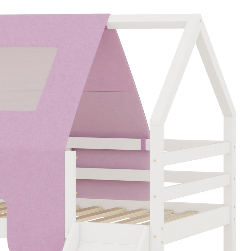 Lit mezzanine complet avec tente, Blanc + rose